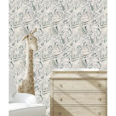 Mr. Kate Cubism Palm Peel And Stick Wallpaper, Green & Grey