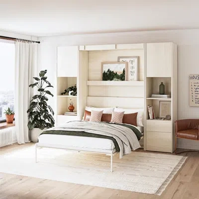 Mr. Kate Greenwich Murphy Bed With 2 Wardrobe Side Storage Cabinets In Ivory