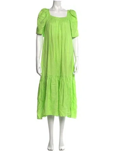 Pre-owned Mr. Larkin Linen Long Dress In Green