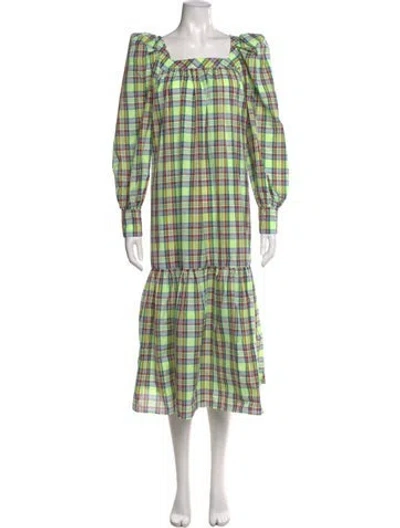 Pre-owned Mr. Larkin Plaid Print Long Dress In Green