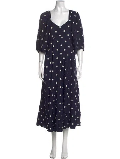Pre-owned Mr. Larkin Polka Dot Print Long Dress In Blue