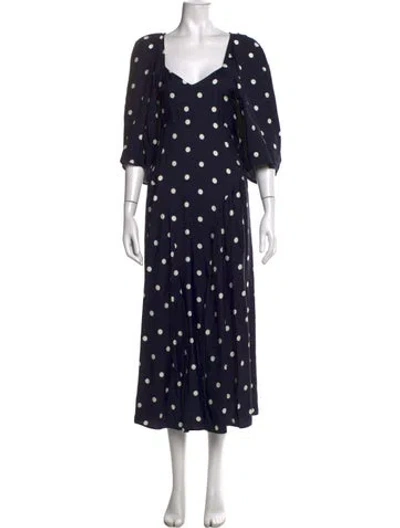 Pre-owned Mr. Larkin Polka Dot Print Long Dress W/ Tags In Blue