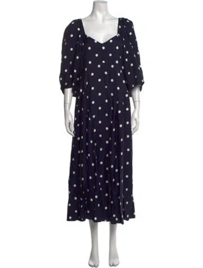 Pre-owned Mr. Larkin Polka Dot Print Midi Length Dress In Blue