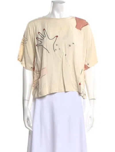 Pre-owned Mr. Larkin Silk Graphic Print Top In Neutral