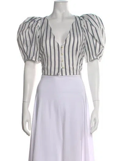 Pre-owned Mr. Larkin Striped V-neck Crop Top In White