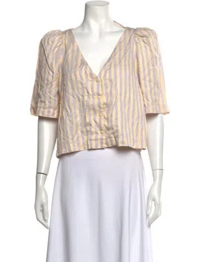 Pre-owned Mr. Larkin Striped V-neck Top In Yellow