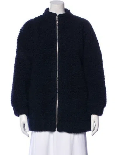 Pre-owned Mr. Larkin Virgin Wool Faux Fur Coat In Blue