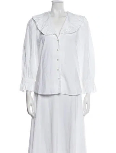 Pre-owned Mr. Larkin V-neck Three-quarter Sleeve Blouse In White