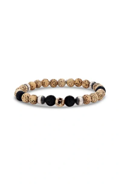 Mr Lowe By Sheryl Lowe Mr Lowe Betel Nut & Lava Bracelet With Carved Skull Bead