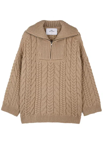 Mr Mittens Half-zip Cable-knit Wool Jumper In Light Brown