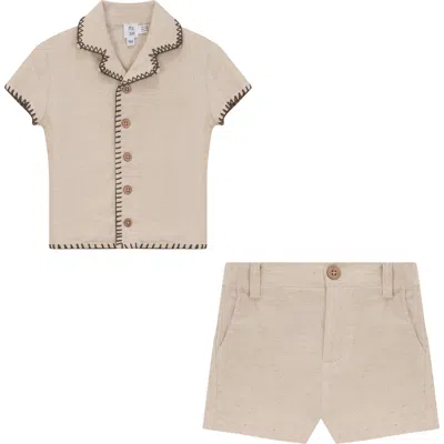 Mr. Mr. Kids'  2 Piece Woven Shirt And Shorts Set In Neutral