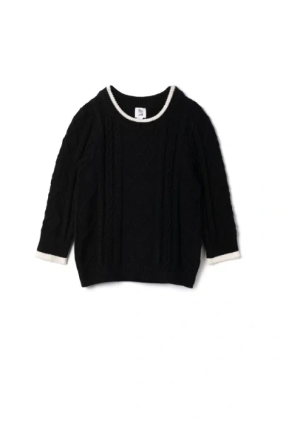 Mr. Mr. Kids'  Cable Knit Contrast Ribbed Neckline Sweater In Black