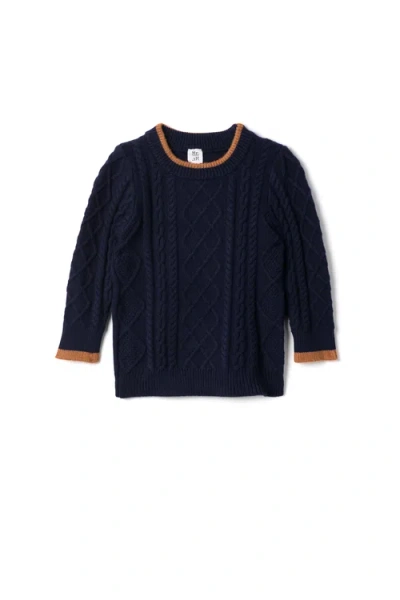 Mr. Mr. Kids'  Cable Knit Contrast Ribbed Neckline Sweater In Blue