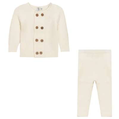 Mr. Mr. Babies'  Crest Knitted 2 Piece Long Sleeve Top And Pants Set In Neutral