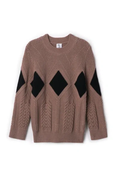 Mr. Mr. Kids'  Diamond Pointelle Long Sleeve Sweater In Brown