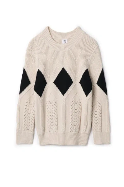 Mr. Mr. Kids'  Diamond Pointelle Long Sleeve Sweater In Neutral