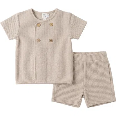 Mr. Mr. Babies'  Seersucker Wrap Short Sleeve Top And Shorts Set In Neutral