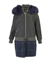 Mr & Mrs Italy Faux Fur-collar Plaid Coat In Black