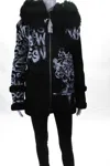 Mr & Mrs Italy Womens Shearling Racoon Fur Collar Painted Jacket Black In Black