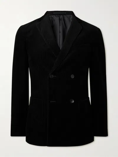Mr P Double Breasted Cotton And Cashmere-blend Corduroy Blazer In Black