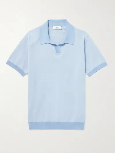 Mr P Honeycomb-knit Cotton Polo Shirt In Blue
