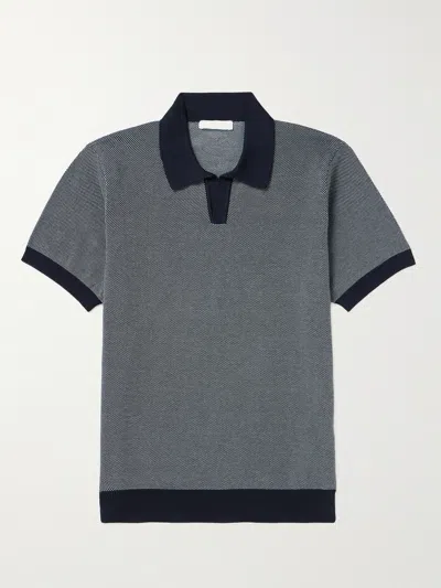 Mr P Honeycomb-knit Organic Cotton Polo Shirt In Blue