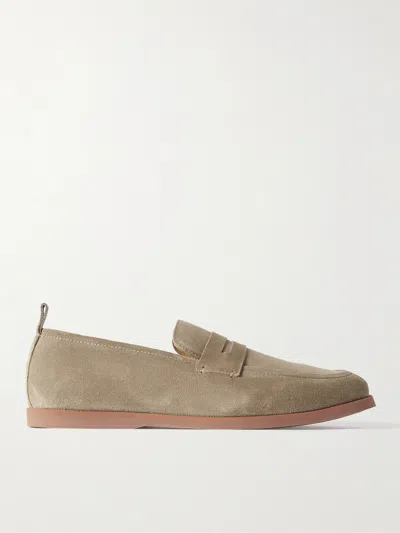 Mr P Leo Suede Penny Loafers In Neutrals