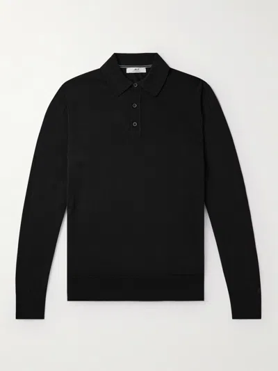Mr P Merino Wool Polo Shirt In Black