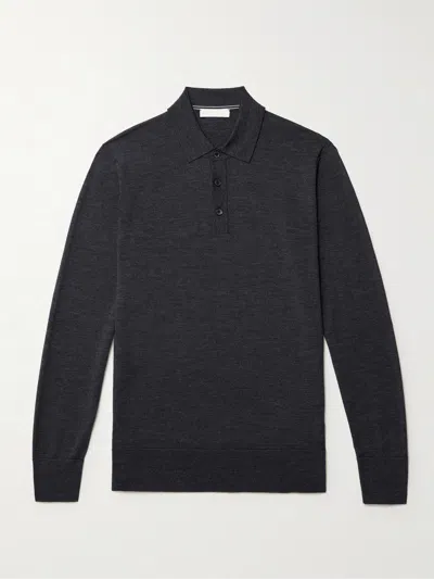 Mr P Merino Wool Polo Shirt In Gray