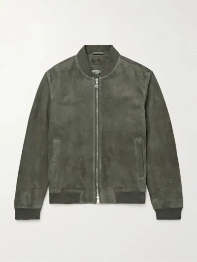 Mr P Suede Bomber Jacket In Green