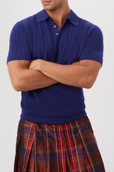 Mr Turk Asher Short Sleeve Knit Polo In Blue