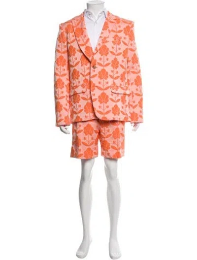 Pre-owned Mr Turk Floral Print Two-piece Tuxedo In Orange