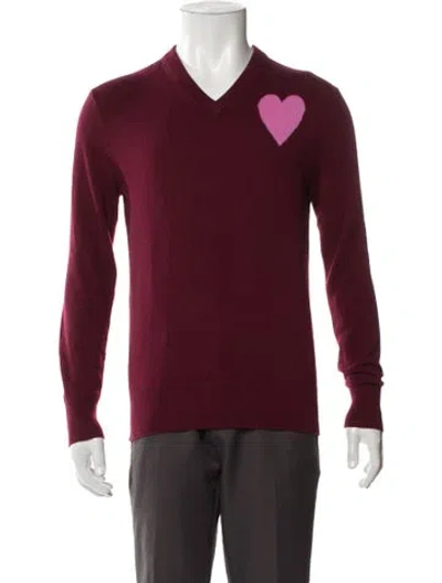 Pre-owned Mr Turk Merino Wool V-neck Pullover In Burgundy