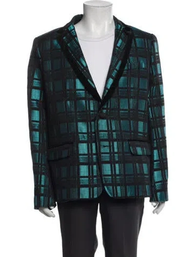 Pre-owned Mr Turk Plaid Print Glitter Accents Blazer In Blue