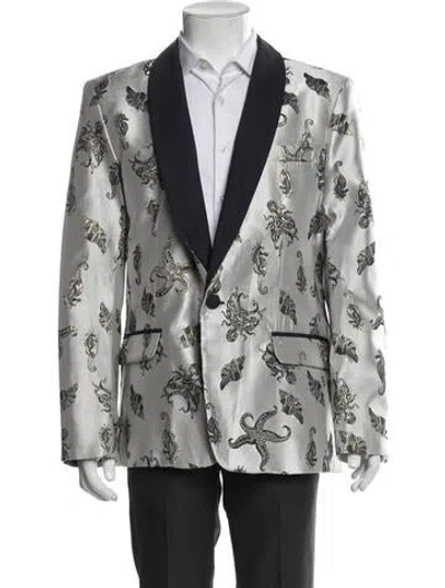 Pre-owned Mr Turk Printed Glitter Accents Blazer In Gray