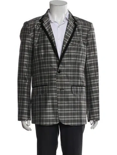 Pre-owned Mr Turk Silk Plaid Print Blazer In Black