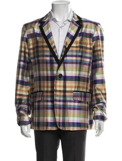 Pre-owned Mr Turk Silk Plaid Print Blazer In Yellow