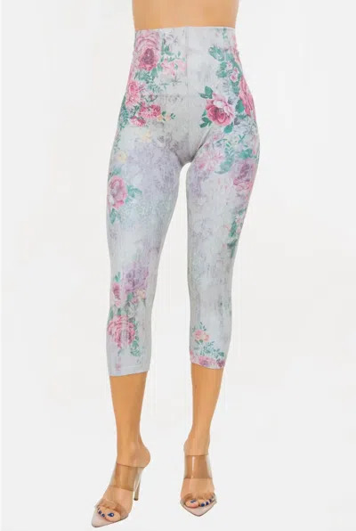 M.rena Antique Baroque Floral Print Crop Leggings In Grey Multi In Gray
