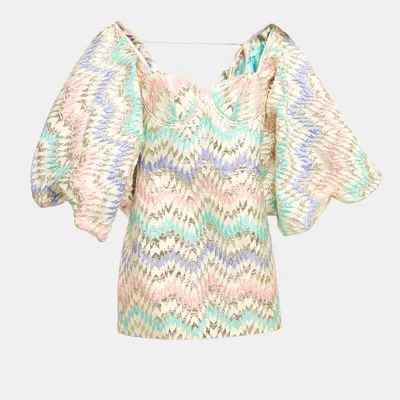 Pre-owned Mrs. Keepa Multicolor Chevron Lurex Jacquard Sleeve Detail Mini Dress M