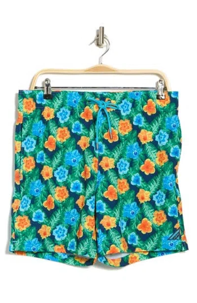 Mr. Swim Mr.swim Hibiscus Leaf Print Swim Trunks In Navy Aqua