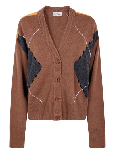 Mrz Argyle-pattern Cardigan In Brown
