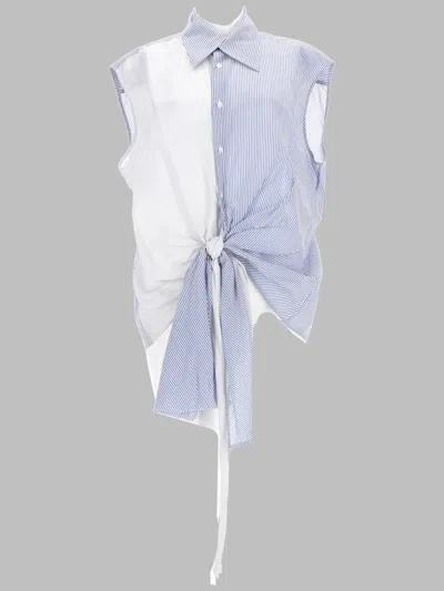 Mrz Asymmetrical Sleeveless Shirt With Front Tie Detail In White