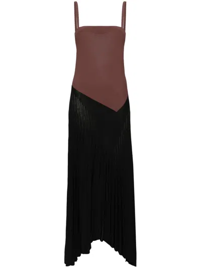 Mrz Colour-block Plissé Maxi Dress In Brown