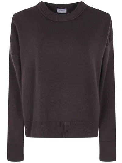 Mrz Cropped Oversized Round Neck Sweater In Brown