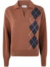 Mrz Long Sleeve Intarsia Knit Polo In Brown