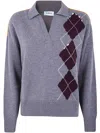 Mrz Argyle-panel Wool Sweater In Gray