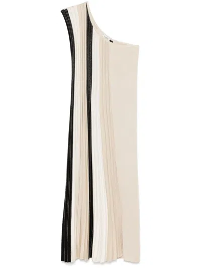 Mrz Plissé Clourblock Midi Dress In Neutrals