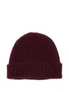 Mrz Ribbed Cashmere Beanie In Burgundy