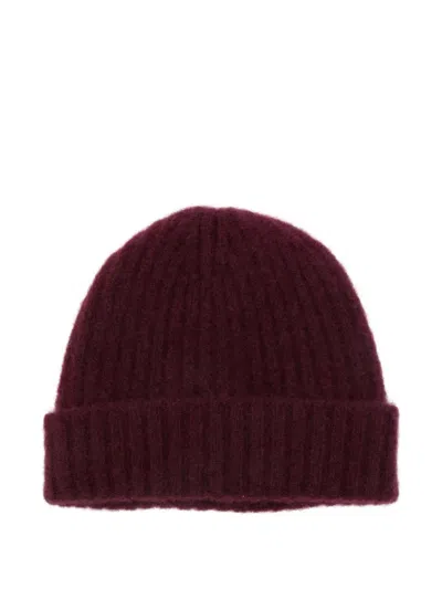 Mrz Ribbed Cashmere Beanie In Burgundy
