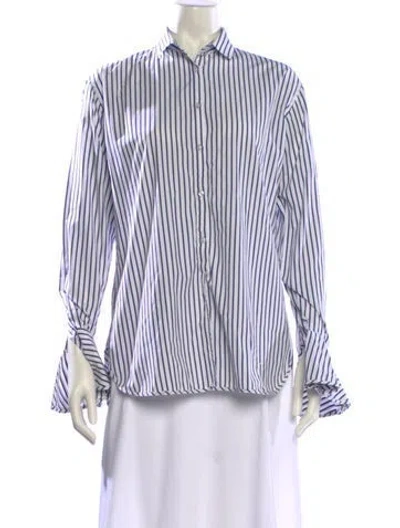 Pre-owned Mrz Striped Long Sleeve Button-up Top In White